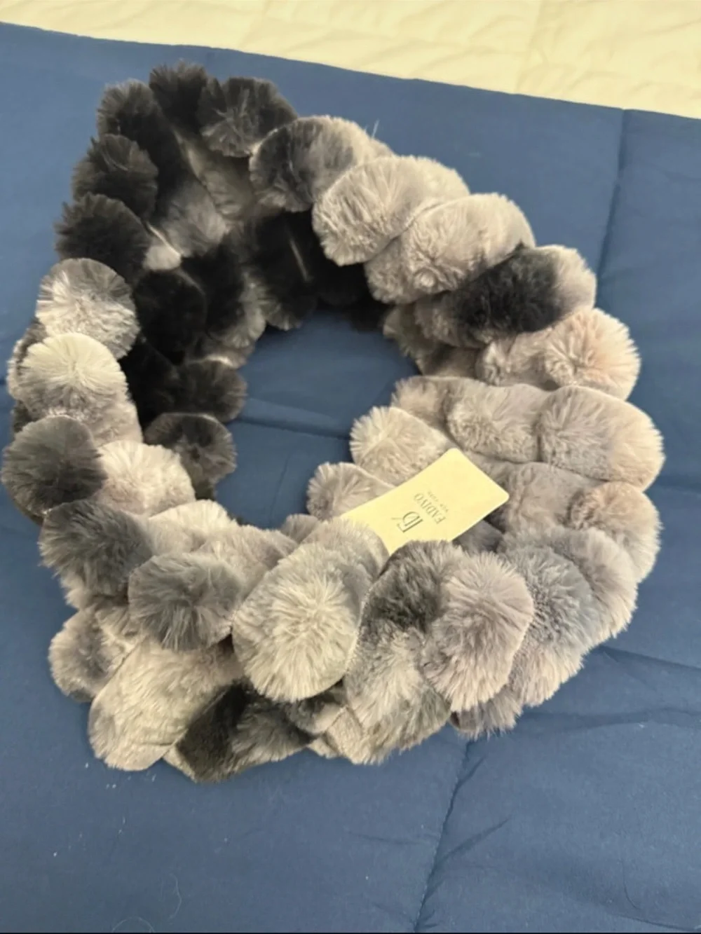 Plush Gray Pom-Pom Faux Fur Scarf by Unknown Brand